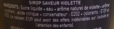 Lista de ingredientes del producto Sirop à la violette Vedrenne 700ml