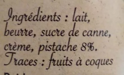 Lista de ingredientes del producto Pâte à tartiner à la pistache Tartilait 