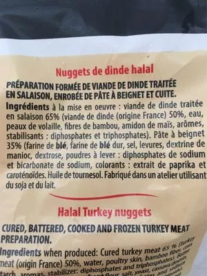 Lista de ingredientes del producto Nuggets de dinde  