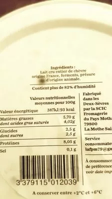 Lista de ingredientes del producto Faisselle de chèvre au lait cru entier Pays des murets 400g