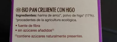 Lista de ingredientes del producto Bio pan crujiente higo Le Pain des Fleurs 150 g