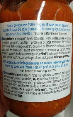 Lista de ingredientes del producto Sauce tomate végétale bolognaise Priméal 