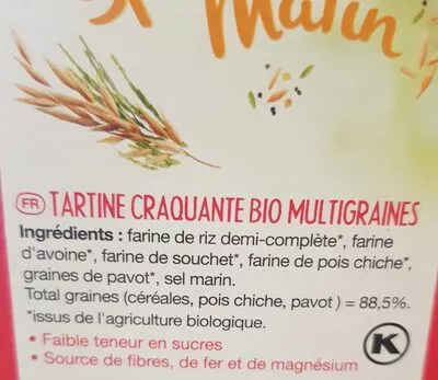 Lista de ingredientes del producto Le pain des fleurs spécial matin multigraines Le Pain des Fleurs 230 g