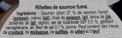 Lista de ingredientes del producto Rillettes de saumon fumé La Luzacaise 90 g