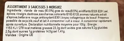 Lista de ingredientes del producto Le Veau a Griller Tendriade 0,330 kg