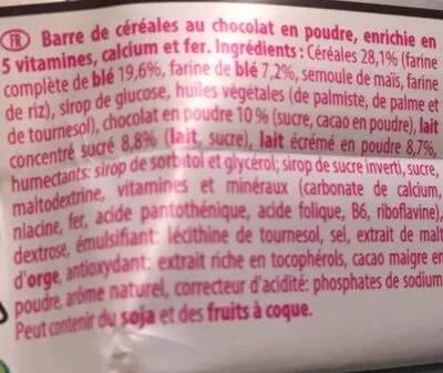 Lista de ingredientes del producto Chocapic Nestlé,  Chocapic 25 g (1 barre)