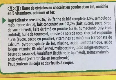 Lista de ingredientes del producto NESQUIK Barres de Céréales Nestlé 6 x 25 g