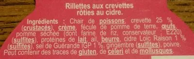 Lista de ingredientes del producto Rillettes aux crevettes roties au cidre  