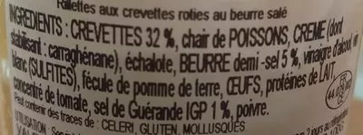 Lista de ingredientes del producto Rillettes aux crevettes rôties au beurre salé Conserverie Des Saveurs 