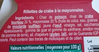 Lista de ingredientes del producto Rillettes de crabe  