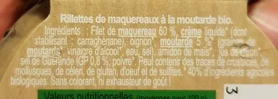 Lista de ingredientes del producto Rillettes de maquereaux à la moutarde bio  