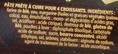 Lista de ingredientes del producto Croissants (x 4) Croustipate 240 g e