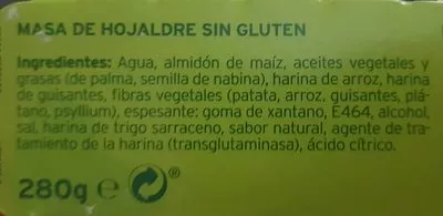 Lista de ingredientes del producto Masa de hojaldre  280 g