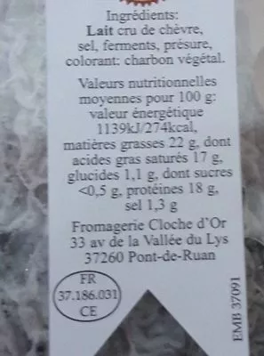 Lista de ingredientes del producto Sainte Maure de Touraine Rodolphe Le Meunier 250g