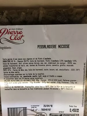 Lista de ingredientes del producto Pissaladiere nicoise  