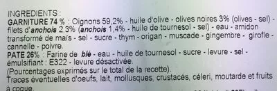 Lista de ingredientes del producto Pissaladière  