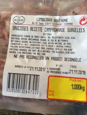 Lista de ingredientes del producto Saucisses de campagne Limoujoux 1,00 kg