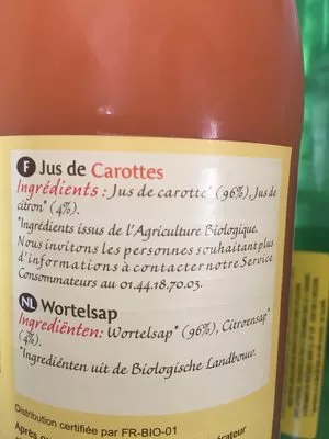 Lista de ingredientes del producto Jus de carottes Bonneterre 