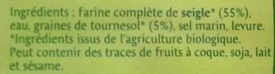 Lista de ingredientes del producto Pain Complet aux Graines de Tournesol Evernat, Bonneterre 500 g e