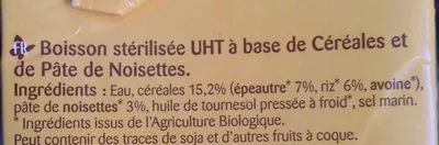 Lista de ingredientes del producto Boisson Riz Epeautre Noisette 1L Bonneterre 1 L e