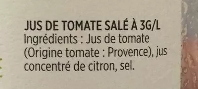 Lista de ingredientes del producto Jus de tomate Pressoirs De Provence 25 cl