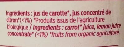 Lista de ingredientes del producto Jus de carotte Pressoirs de Provence 