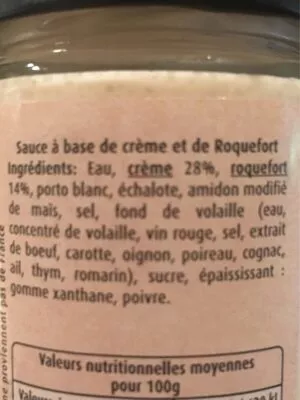 Lista de ingredientes del producto Sauce Roquefort  