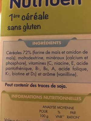 Lista de ingredientes del producto Nutriben 1eres Cereales Sans Gluten Nutriben 