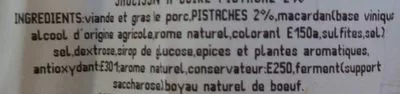 Lista de ingredientes del producto Saucisson à Cuire Lyonnais Pistache Gast 400 g