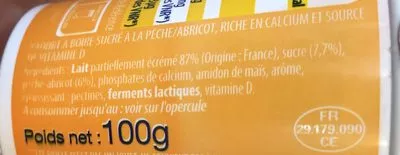 Lista de ingredientes del producto Yakaboir Pêche/Abricot Sans marque 100 g