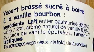 Lista de ingredientes del producto yaourt à boire au lait entier Vanille Ferme Collet 250 ml