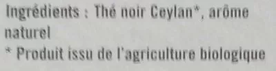 Lista de ingredientes del producto Thé noir ceylan Earl Grey Artisans du Monde 42,5 g (25 * 1,5 g)