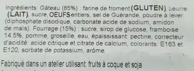 Lista de ingredientes del producto Gâteau Breton Framboise Crêperie Colas 