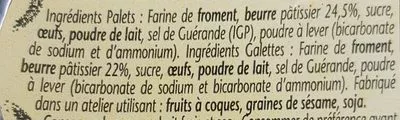 Lista de ingredientes del producto Galettes et Palets Bretons Biscuiterie du Roi Morvan 330 g