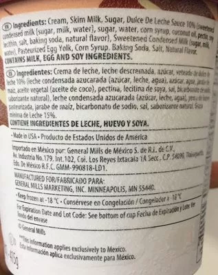 Lista de ingredientes del producto Nieve Dulce de Leche Häagen-Dazs Häagen-Dazs 473 ml