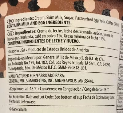 Lista de ingredientes del producto Helado Coffee Häagen-Dazs Häagen-Dazs 946 ml