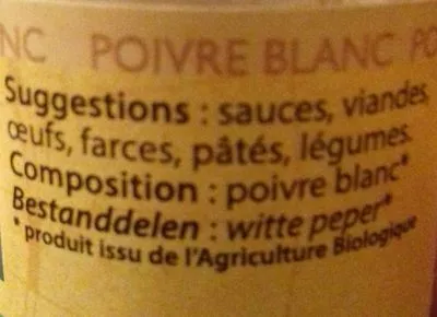 Lista de ingredientes del producto Poivre Blanc Moulu Cook 