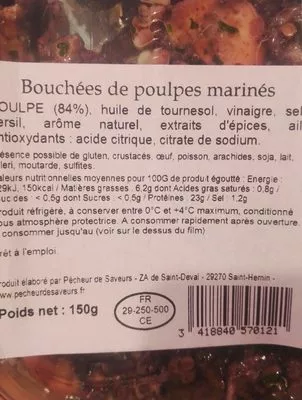 Lista de ingredientes del producto Poulpes nature L'Apéro du Poissonnier, Pêcheur de Saveurs 150 g