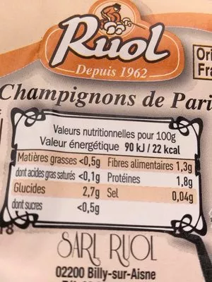 Lista de ingredientes del producto Champignons de Paris  