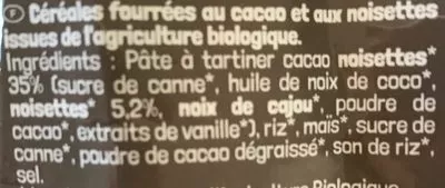 Lista de ingredientes del producto Ka'ré fourré chocolinette Grillon d'Or 375 g