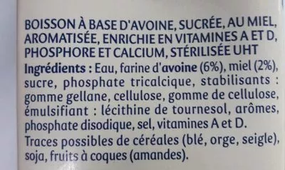 Lista de ingredientes del producto Boisson végétale Avoine & Miel Santal 1L