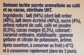 Lista de ingredientes del producto Caffe latte Lactel 3 * 330 ml