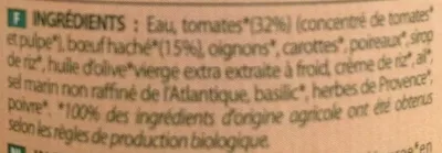 Lista de ingredientes del producto Sauce Bolognaise Bœuf du Sud-Ouest Danival 260 g