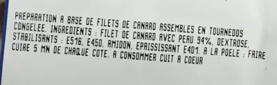 Lista de ingredientes del producto Canard en Tournedos Gastronome, Gastronome Professionnels 0,250 kg