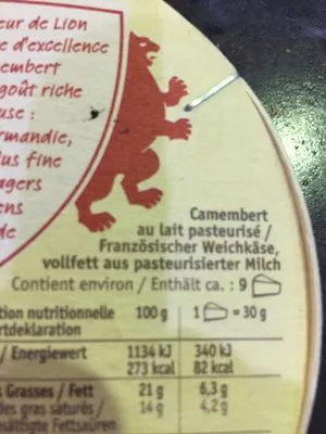 Lista de ingredientes del producto Camembert Coeur de lion 250 g