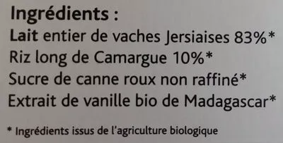 Lista de ingredientes del producto Riz au lait tradition Bernard Gaborit, Gaborit Bernard Ferme la Grande Nilllière 4 x 140g