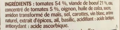 Lista de ingredientes del producto Sauce bolognaise Rochambeau 400 g