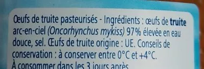 Lista de ingredientes del producto Œufs de truite pasteurisés Metro Chef, Metro 500 g