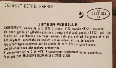 Lista de ingredientes del producto Jambon persillé Sans marque 0,200 kg