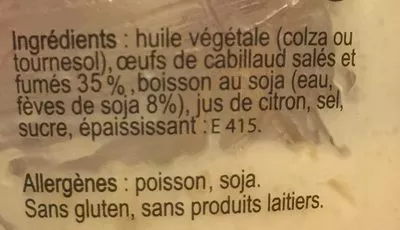 Lista de ingredientes del producto Tarama Oeufs de Cabillaud SAFA 